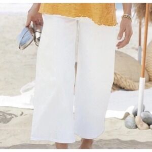 Soft Surroundings Ultimate Denim Wide Leg Crop White Jeans Women's Size 10